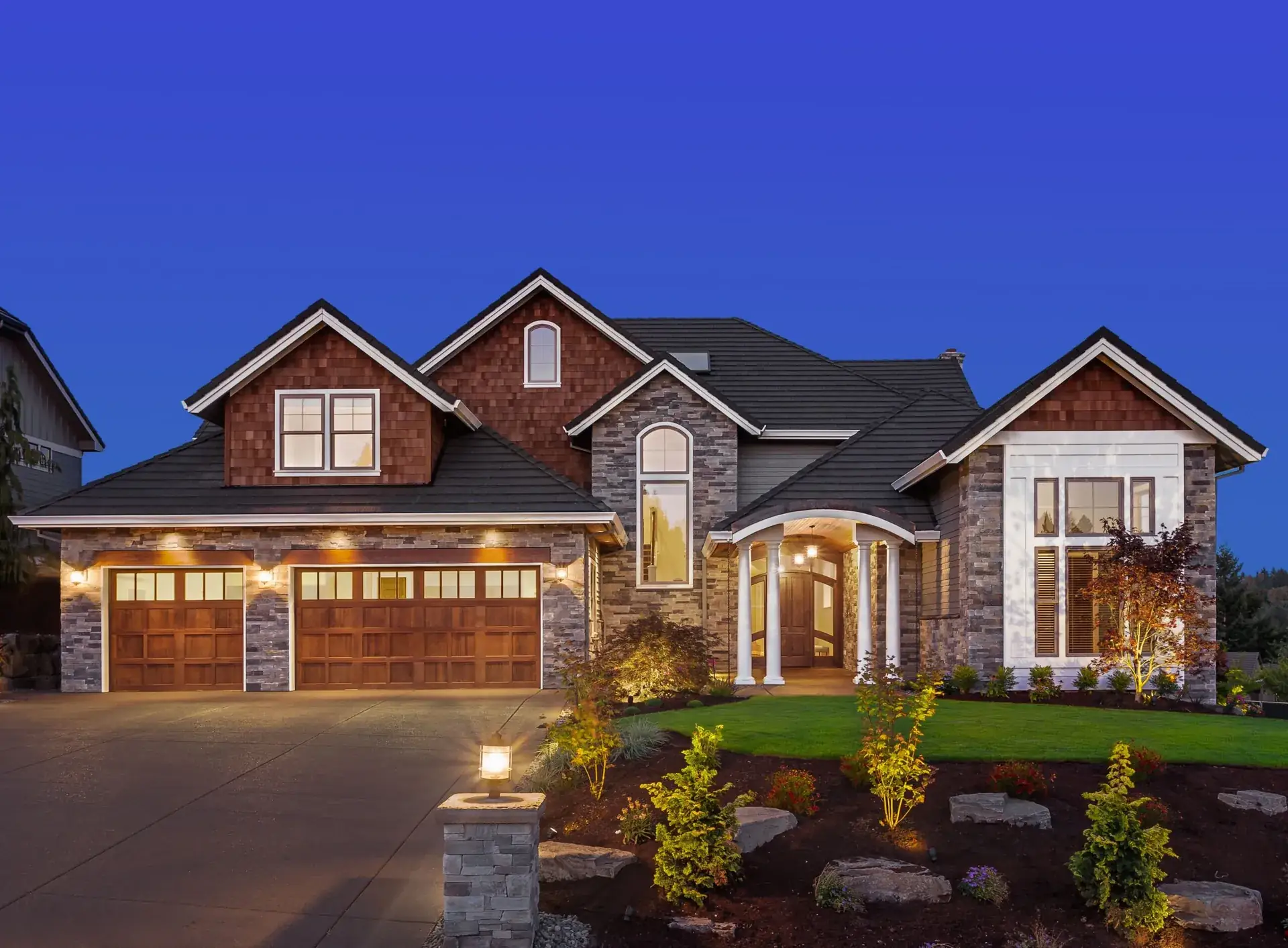 Asheville custom home at evening